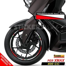 Adesivi cerchi ruote per Yamaha XMAX 400 cc set profili BIANCO - ROSSO Racing 3
