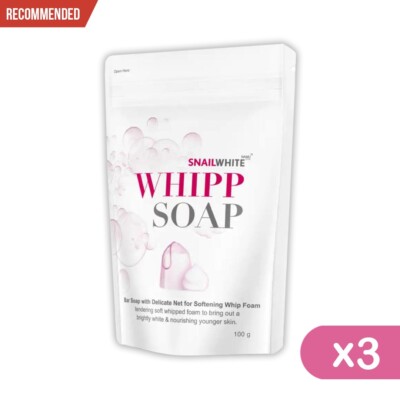 3X SNAIL WHITE WHIPP Bar Soap with Delicate Net For Softening Whip Foam 100 g.