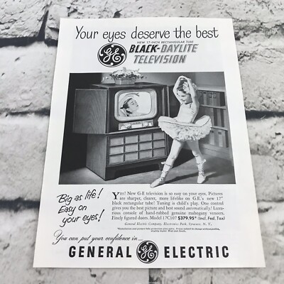 Vtg 1951 Print Ad General Electric Black Daylight Television
