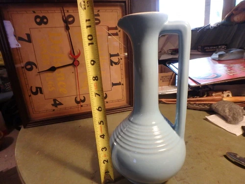 2Z-vintage FRANKOMA  Art pottery - 11 " thin pitcher-powder blue -V-10 JOIENCE