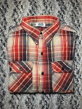 Vtg 1970s MR. LEGGS Flannel Button Down Shirt Mens XL Red Plaid Work Wear