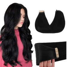 Tape in Hair Extensions Human Hair, 1 Jet Black, 10inch 20pcs 30g, Silky Stra...