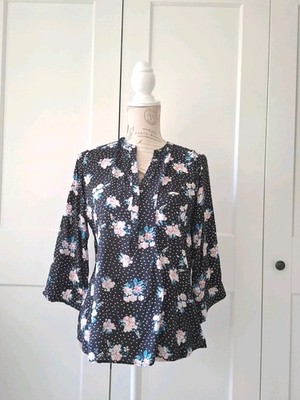 Damenbluse Tunika Primark Gr. 40 Figurumspielend Viskose Blumen Gepunktet Dots