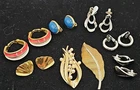 Vtg CROWN TRIFARI Signed Jewelry Clip Earrings Brooch Silver & Gold Tone 8 Pcs