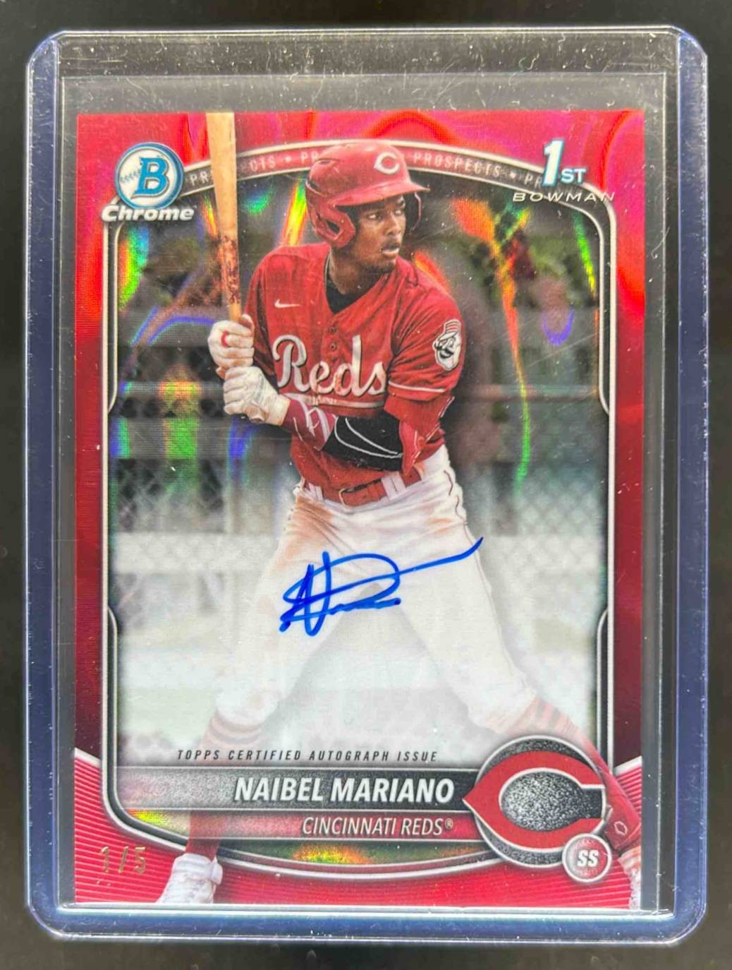 2025 Bowman Naibel Mariano Chrome Auto Red Lava Refractor 1st #1/5 Reds