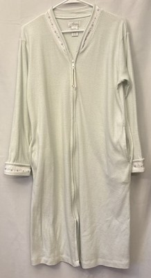 Vintage Aria Green Check Soft Zip-Up Nightgown Long Sleeves Pocket S Cottagecore
