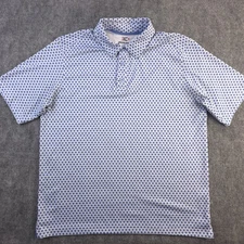 Johnston Murphy XC4 Polo Medium Blue Geometric Performance Stretch Short Sleeve