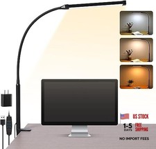LED Desk Lamp with Clamp, Eye-Caring Clip on Lights for Home Office, 3 S1 Black