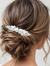 Bridal Hair Comb Pearl Crystal Headpiece Sparkly Rhinestone Side Comb Silver