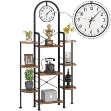Bookshelf with Wall Clock, Triple Bookcase with Open Display Shelves, Industr...