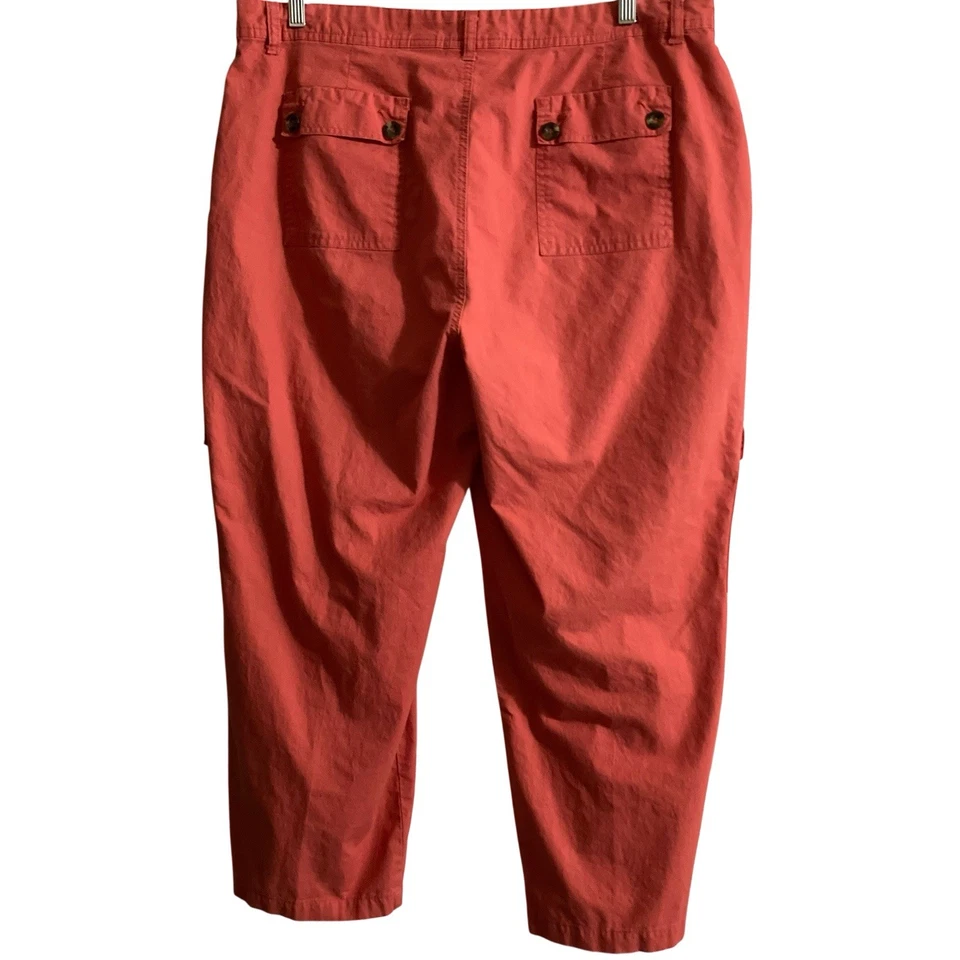 TravelSmith Pants Women 20W Coral Red Cargo Crop Wide Leg Beach TomatoGirl Mom - Image 2 of 4