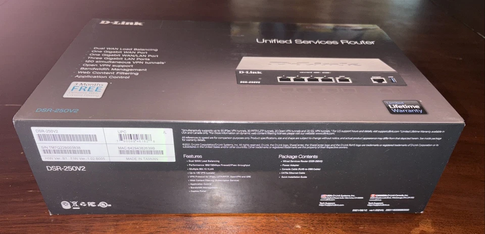 D-Link DSR-250V2 Dual WAN 4 Port VPN Unified Services Router **BRAND NEW** - Image 3 of 4