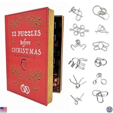 12 Days of Brain Teasers Advent Calendar: Metal Puzzle Set for Teens & Adults