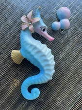 Vintage Enesco Mold Ceramic Seahorse Wall Plaque g/w Mermaid