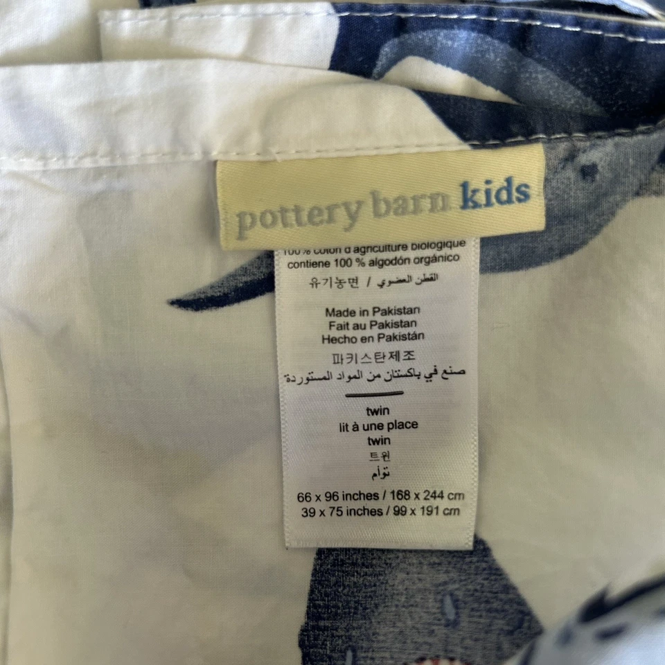 Funda de almohada Pottery Barn Kids Shark Mordedura Sábanas Doble Plana Ajustable 4 piezas Ocean Leer Foto 4 de 4