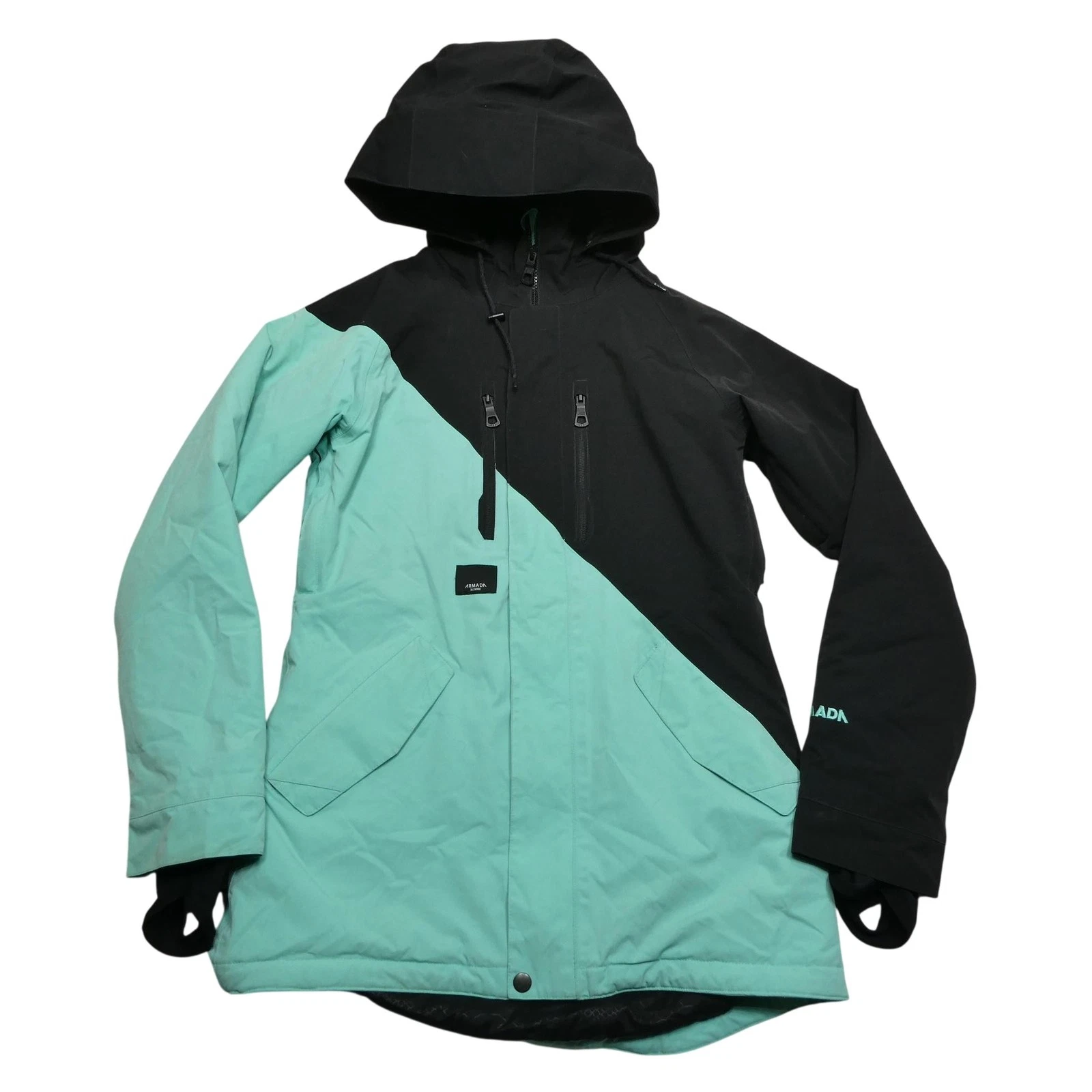 Armada Jacket Mens Small Green Black Colorblock Hooded Ski Snow 10Kmm Waterproof