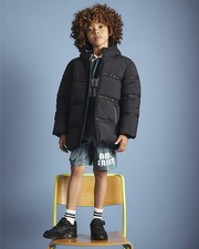 River Island Boys Puffer Coat Black Hooded Heavyweight Zipped Outerwear Top