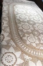 Vintage Hand Crochet Lace Large Table Cloth 246cm x 175cm approx White