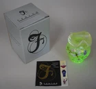 Fenton Uranium Vaseline Art Glass Topaz Vase Opalescent Signed S1834 TK w Box