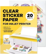 Clear Sticker Paper for Inkjet Printers - 20 Sheets, 8.5x11, Glossy,