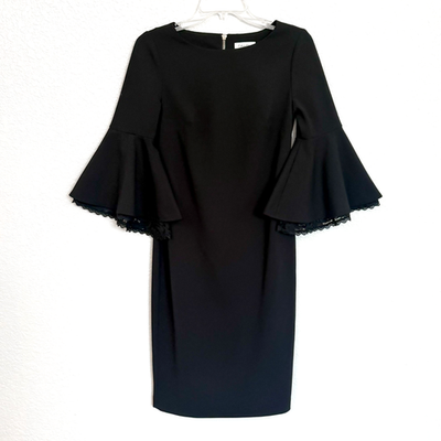 Calvin Klein Bell Sleeve Sheath Black Dress Size 4 Dark Academia Gothic Romance