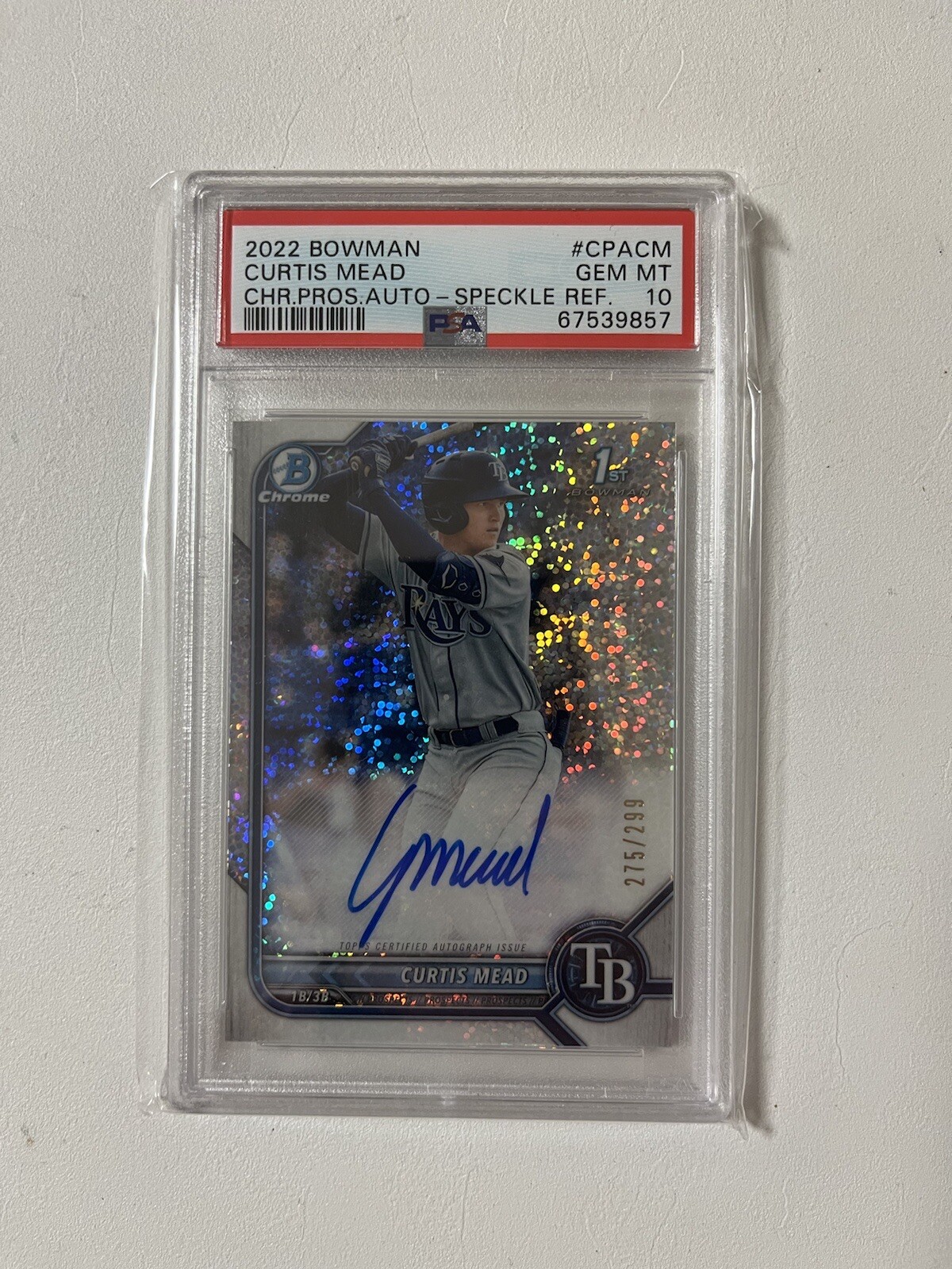 Curtis Mead PSA 10 #275/299 Speckle Auto Bowman Chrome 1st 2022 RC Rookie Rays