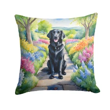 Flat Coated Retriever Spring Garden Path Throw Pillow
