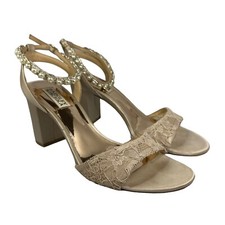 Badgley Mischka Koko Satin Lace Rhinestone Ankle Strap Dress Sandals Heels Sz 8