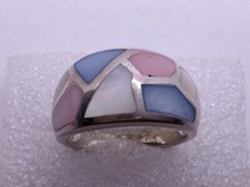 Sterling Silver 925 Pink Blue White Mother of Pearl Mosaic Ring Size 9.5