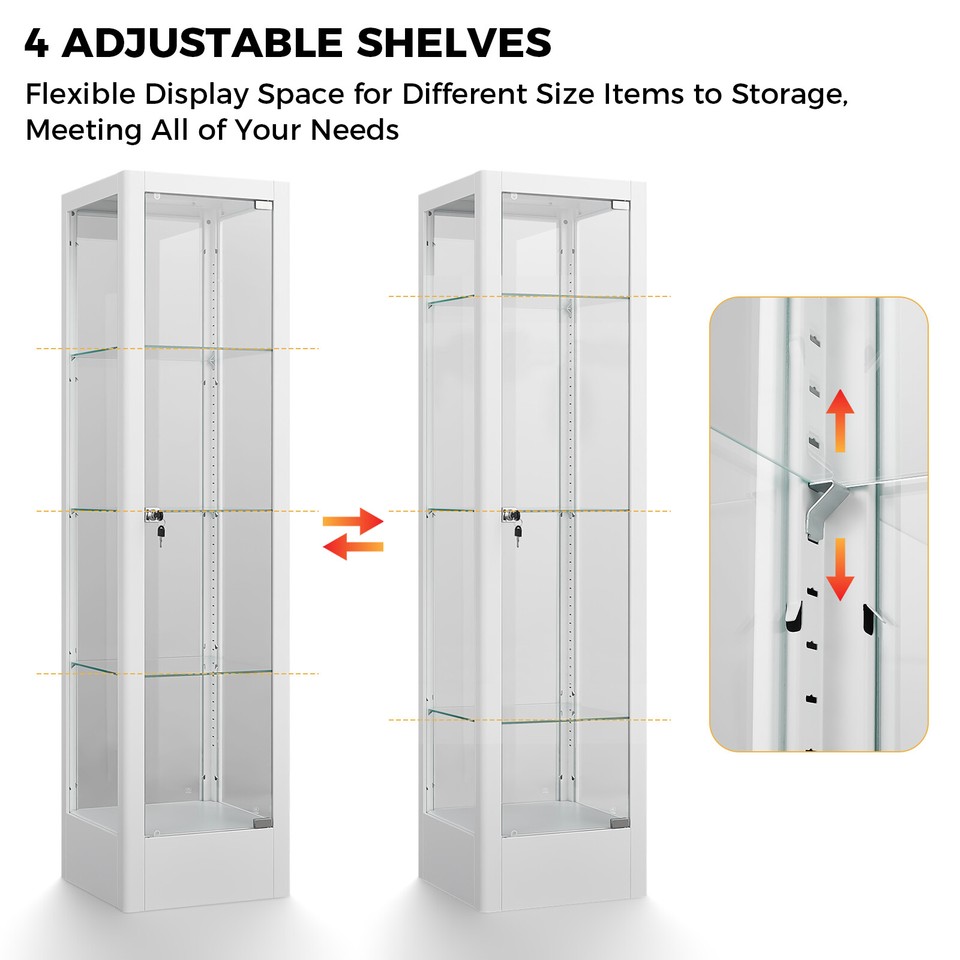 Lockable Steel Display Cabinet with RGB Light Glass 4-layer Bookshelf ...