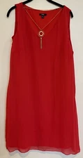 MSK Womens Red Sheath Dress 12 Holiday Party  Lined w/ Necklace Accent