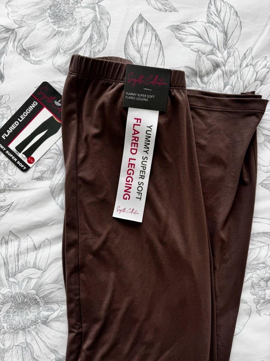 NWT - Suzette Collection Women’s S/M Yummy Super Soft Flared Leggings - Brown View 3