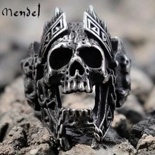 MENDEL Mens Stainless Steel Gothic MC Biker Skull Crown Ring Black Men Size 7-15