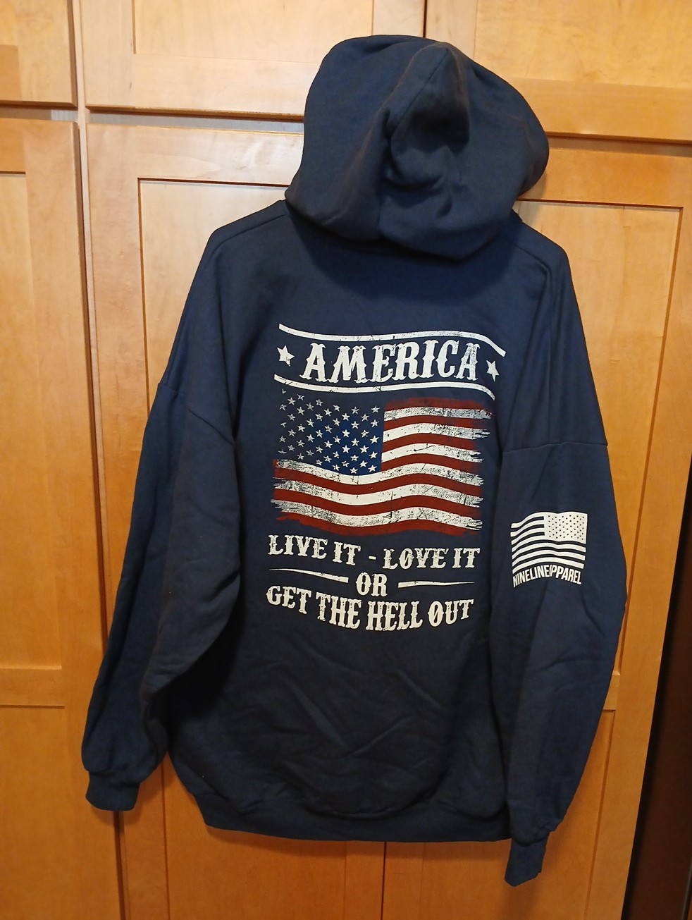 Patriotic America Tactical Nine Line Navy Blue Hoodie Sweatshirt 3XL-image