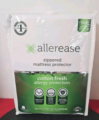 Allerease Zippered Mattress Protector Cotton Fresh Allergy  Twin Size New