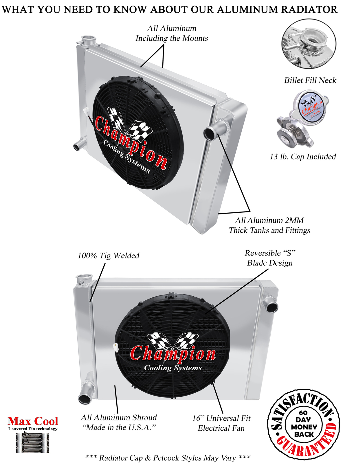 JR Champion 22 Wide 3 Row Universal Series Radiator Ford Config,16 Fan,Shroud