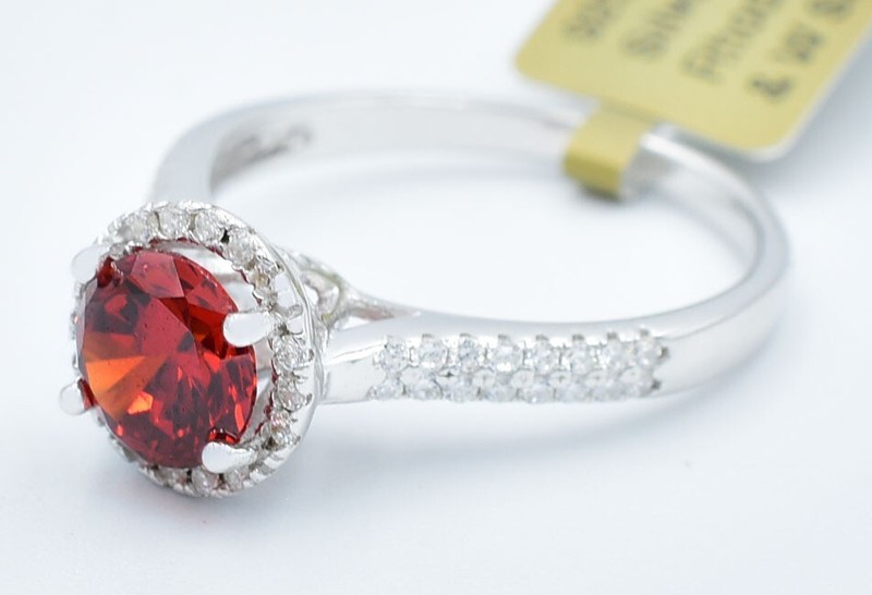LAB CREATED  1.18 Ct RHODOLITE GARNET & WHITE SAPPHIRE RING .925 Silver - NWT