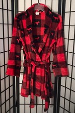 NWOT VICTORIA'S SECRET XS/S RED GINGHAM BUFFALO PLAID SOFT PLUSH COZY SHORT ROBE