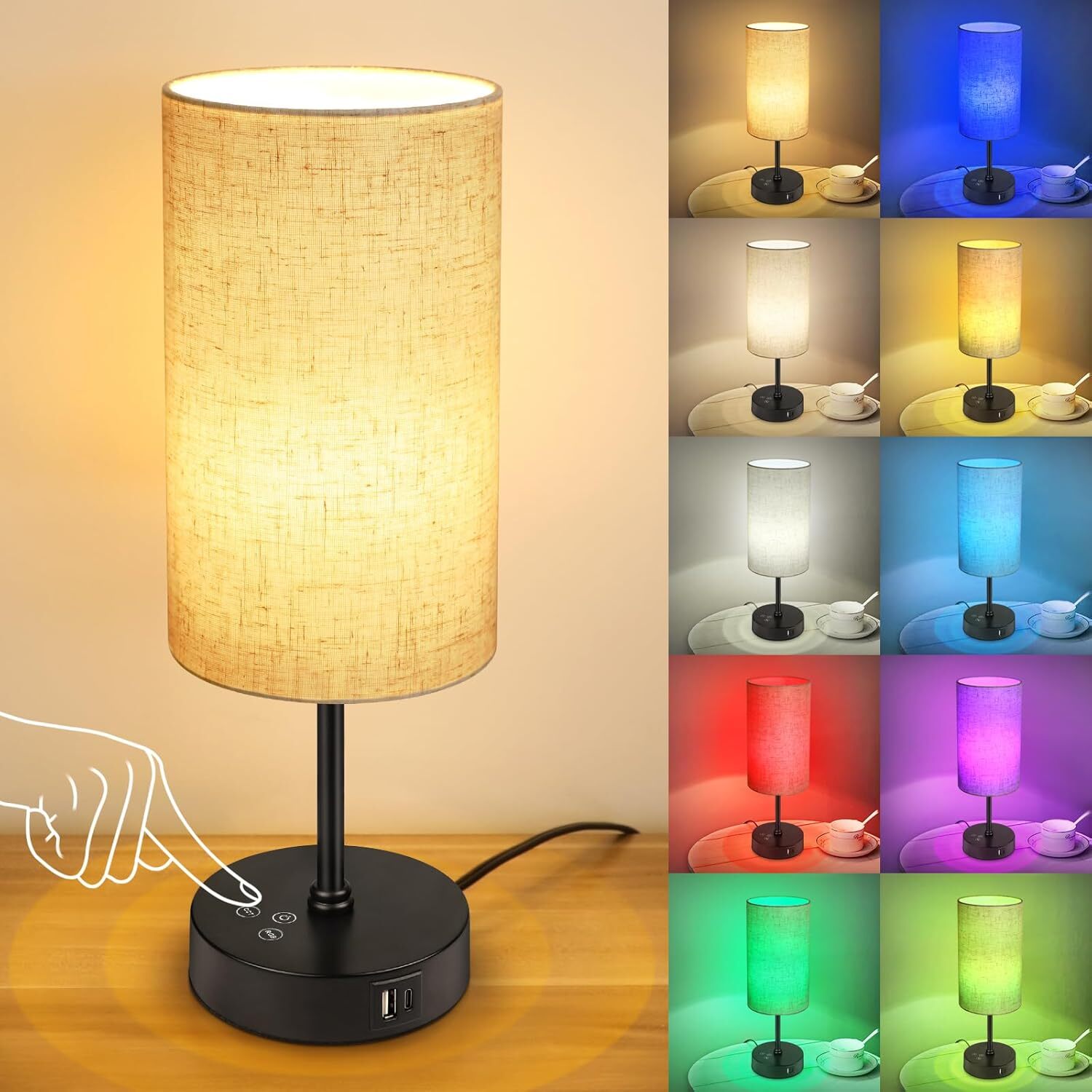 Table Lamp, 3 CCT 3000K/4500K/6500K & RGB Color Changing, Stepless Dimmable Smal-image