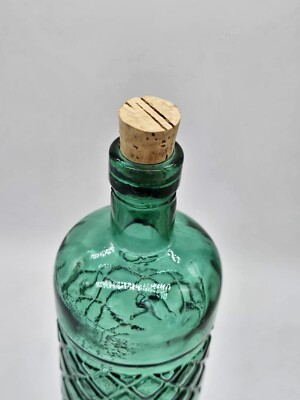 Vtg Emerald Green Recycled Glass Floral Embossed Bottle Spain | eBay