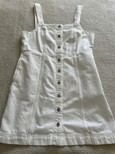 Madewell Tile White Denim Square-Neck Button Front Tank Mini Dress Size 14