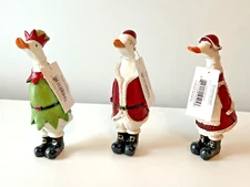 TRANSPAC Whimsical Santa & Elf Duck Resin Christmas Figurines Set of 3 Brand New