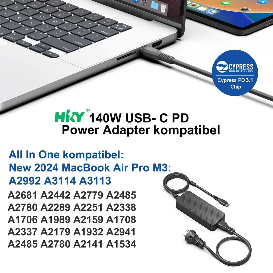 140W PD3.1 USB-C Ladegerät für HP Omen, MacBook, Samsung, Huawei,MSI Prestige 16 - Bild 4 von 4