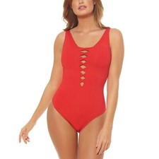 Bleu by Rod Beattie Women Plus 16W Red Cutouts One Piece Swimsuit NWOT DD39