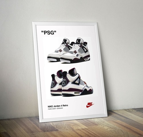 Nike Air Jordan 4, PSG Paris Saint Germain Impreso Poster Tenis Deportivas  Retro | eBay