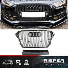 RS4 STYLE HONEYCOMB GRILL IN GLOSS BLACK FOR AUDI A4 / S4 B8.5 2012-2016
