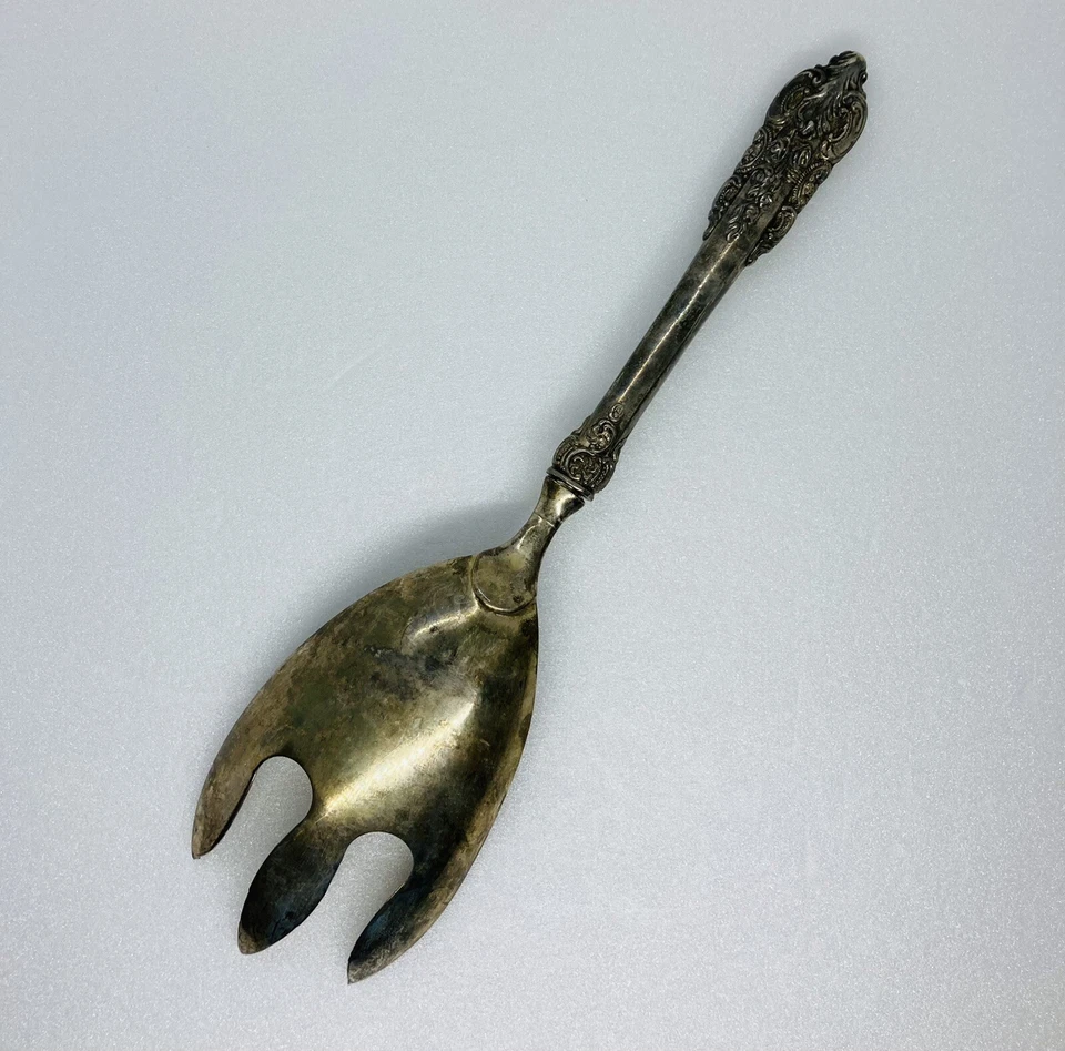 Rare 1940s GSA Baroque Silverplated Serving Fork Salad Server Ornate Handle 29 - Image 3 of 4