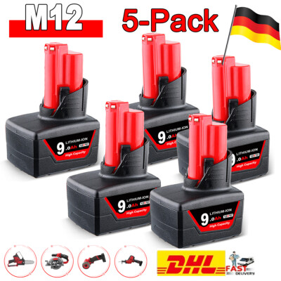 5x 9,0Ah 12V Akku Für Milwaukeem-Ion 48-11-2430 XC M12 Lithium-Ion Ersatz AKKU