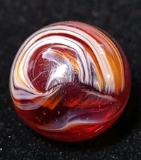 .69" Red  Orange Striped Transparent SLAG Glass Christensen Vintage Marble