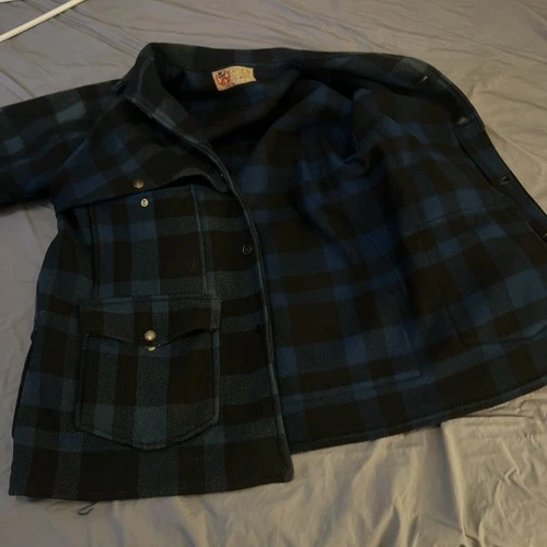 Vintage Black Bear Brand 30s 40s Blue Plaid Mackinaw Cruiser Jacket Sun Fade M/L image 9